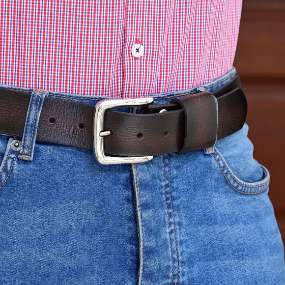 Handcrafted Coffee Roasted Vintage Men's Leather Belt - Free Personalization - Picture 8 of 15